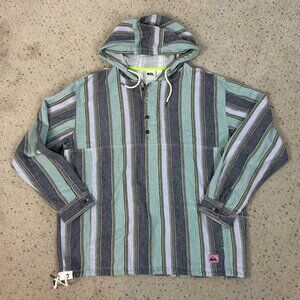 Quicksilver Medieval Striped Henley Jacket Hooded Cotton Casual Size Large Men's